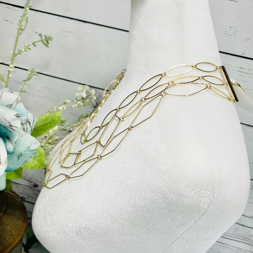 NWT French Connection Three Row Gold Long Chain Necklace - Picture 4 of 7